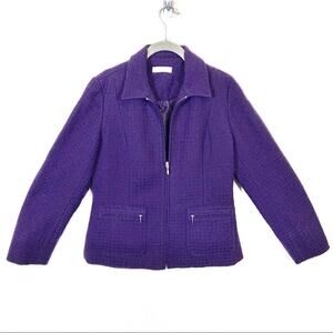 Coldwater Creek Jacket Size 6 Textured Purple Zip Front Retro Librarian Chic